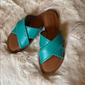 NWT Jack Rogers Teal Crisscross Leather Slide Sandals